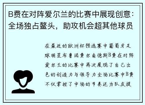 B费在对阵爱尔兰的比赛中展现创意：全场独占鳌头，助攻机会超其他球员