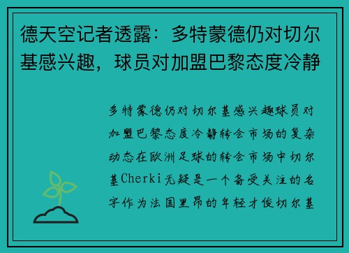 德天空记者透露：多特蒙德仍对切尔基感兴趣，球员对加盟巴黎态度冷静