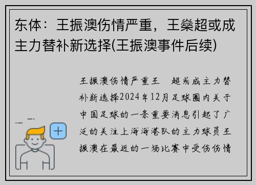 东体：王振澳伤情严重，王燊超或成主力替补新选择(王振澳事件后续)